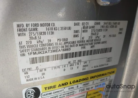 2021 Ford Expedition Limited Max z USA, uszkodzony, nr VIN 1FMJK2AT3MEA16863